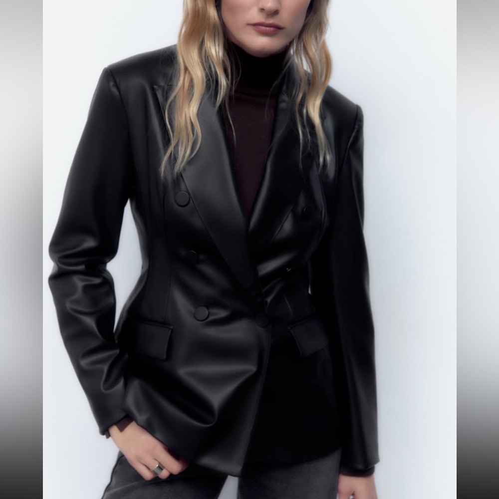 Zara faux leather fitted blazer